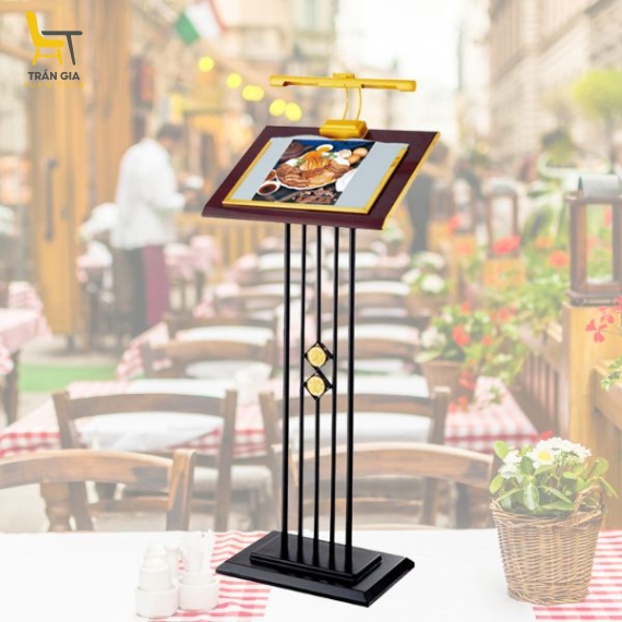 Bảng menu có đèn bằng gỗ và thép sơn tĩnh điện