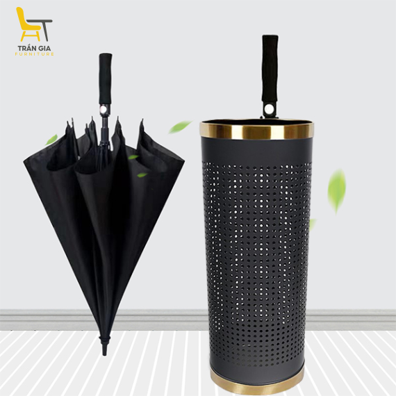 Sọt để ô dù thép sơn đen viền inox vàng/ trắng