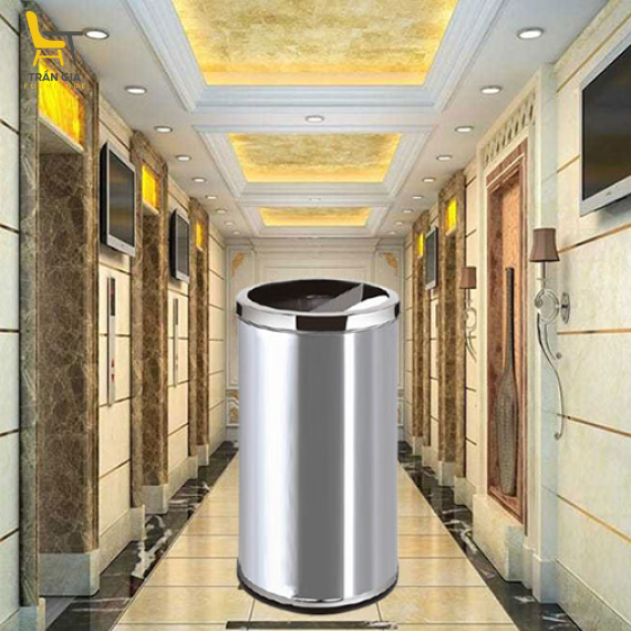 Thùng rác inox có gạt tàn cạnh cửa xả rác