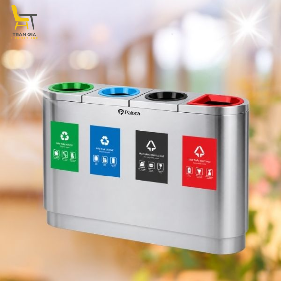 Thùng rác inox phân loại 4 ngăn cao cấp