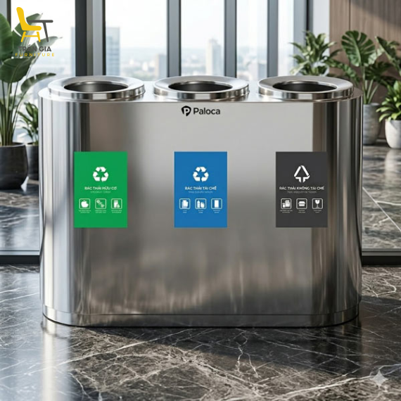 Thùng đựng rác bằng inox phân loại 3 ngăn