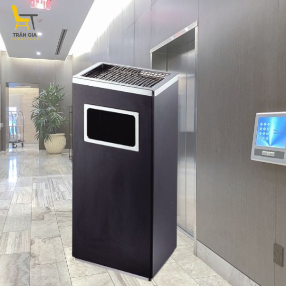 Thùng rác gạt tàn chữ nhật thép sơn tĩnh điện