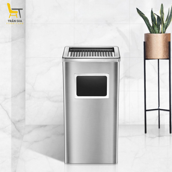 Thùng rác inox hình chữ nhật có gạt tàn