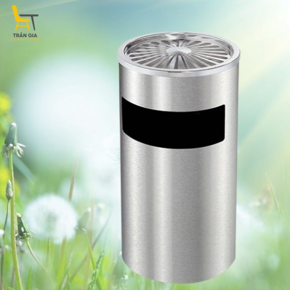 Thùng rác Inox tròn có gạt tàn Ø38cm Paloca