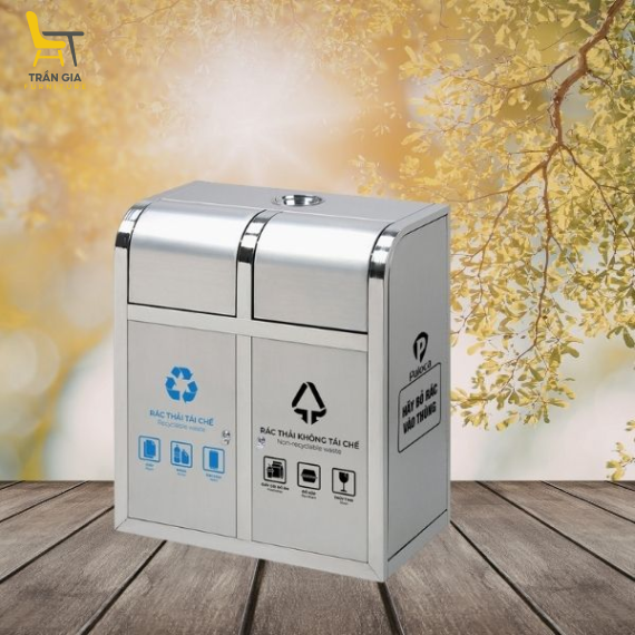Thùng đựng rác cửa đẩy 2 ngăn bằng inox