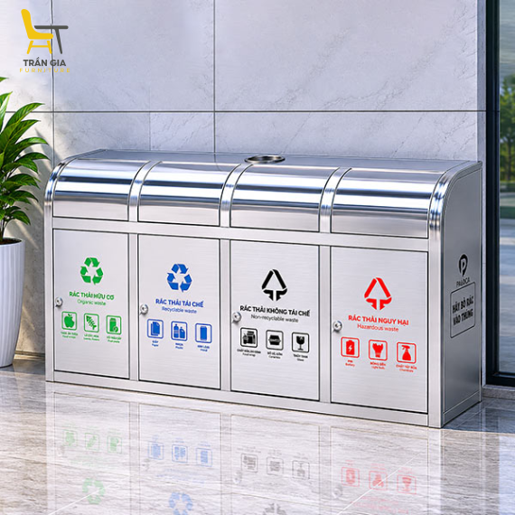 Thùng đựng rác inox 4 ngăn cửa đẩy loại tốt