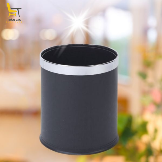 Thùng rác nhựa 2 lớp màu đen không nắp