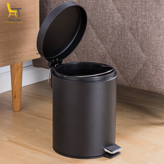 Thùng rác đạp chân đen trụ tròn dung tích 12L