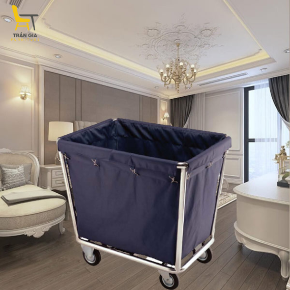 Xe chở đồ giặt là khung inox túi vải bạt lớn