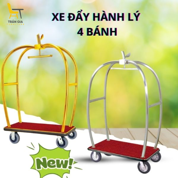 Xe đẩy hành lý bằng inox vàng/ trắng cỡ lớn