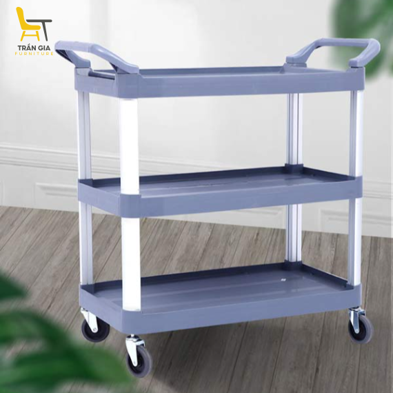 Xe đẩy 3 tầng bằng nhựa khung nhôm tam giác màu ghi