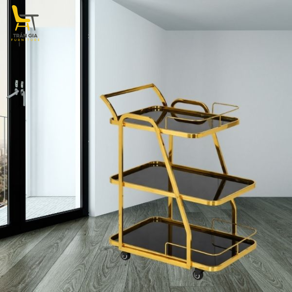 Xe đẩy rượu trà đồ uống 3 tầng cao cấp
