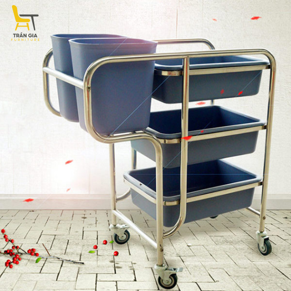 Xe thu gom bát đĩa cho nhà hàng khung inox