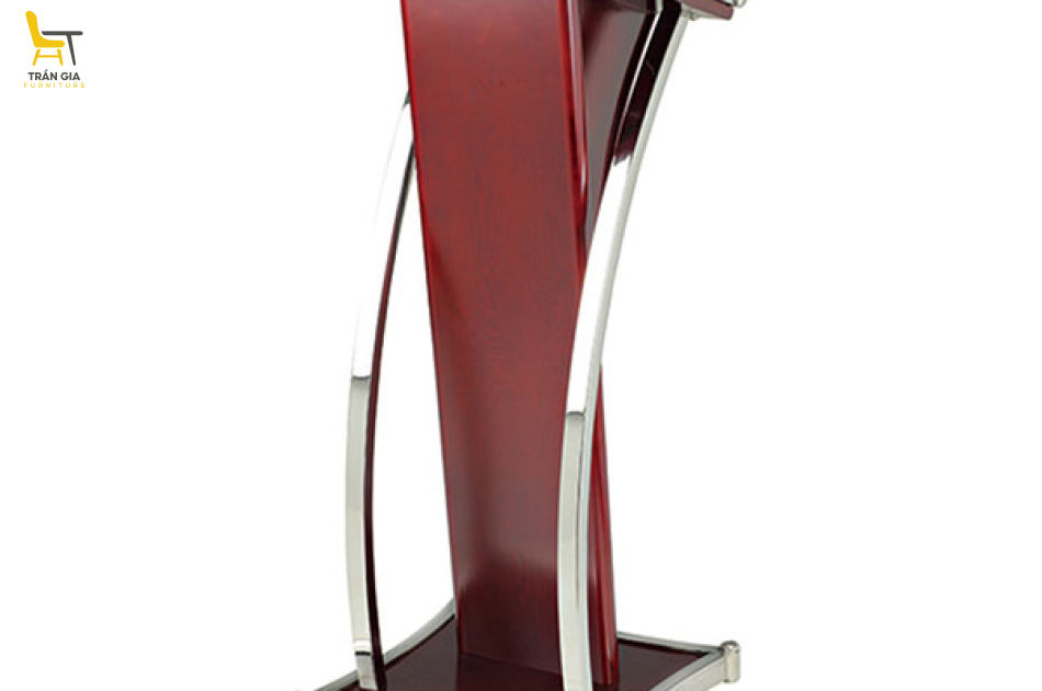 Bục phát biểu hội trường gỗ viền inox trắng/vàng