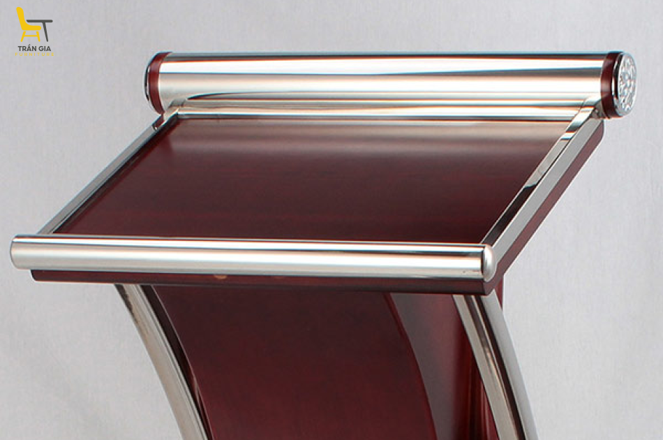 Bục phát biểu hội trường gỗ viền inox trắng/vàng