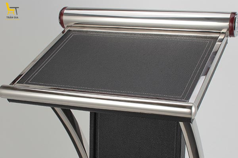 Bục phát biểu inox thân bọc da dáng hiện đại