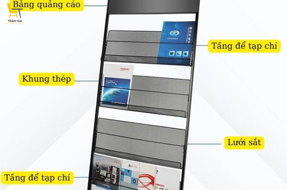 Giá để tạp chí 4 tầng bằng thép sơn tĩnh điện