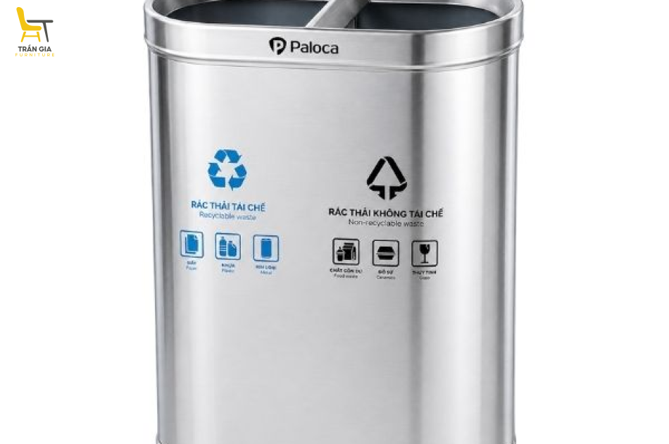 Thùng rác inox 2 ngăn nắp hở phân loại rác