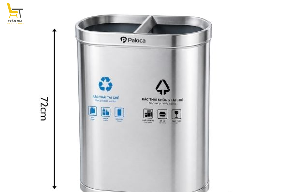 Thùng rác inox 2 ngăn nắp hở phân loại rác