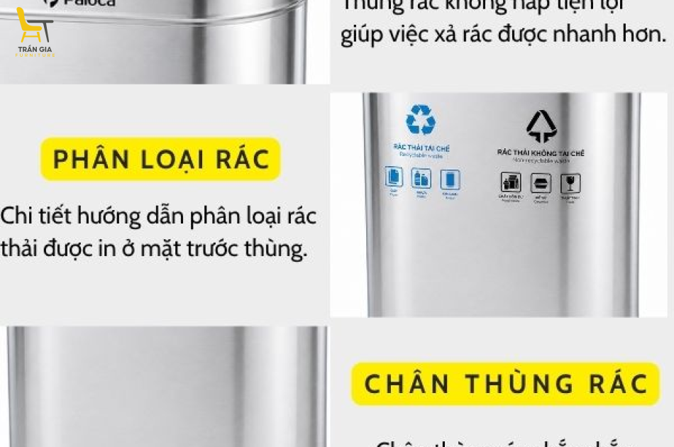Thùng rác inox 2 ngăn nắp hở phân loại rác