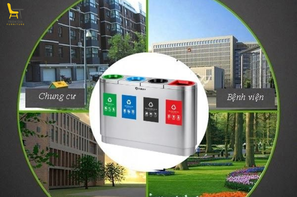 Thùng rác inox phân loại 4 ngăn cao cấp