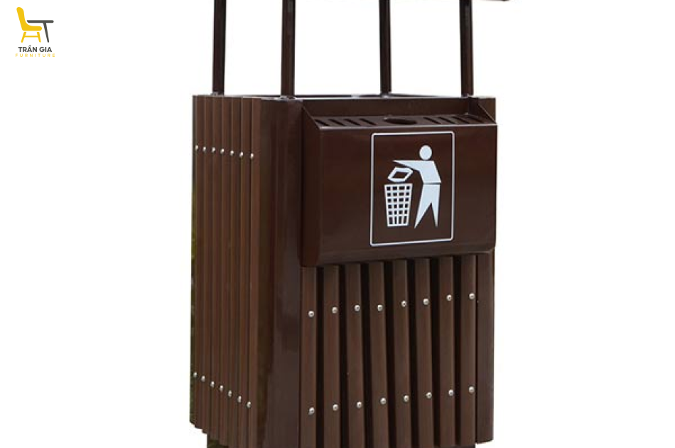 Thùng rác 1 ngăn giả gỗ có mái che