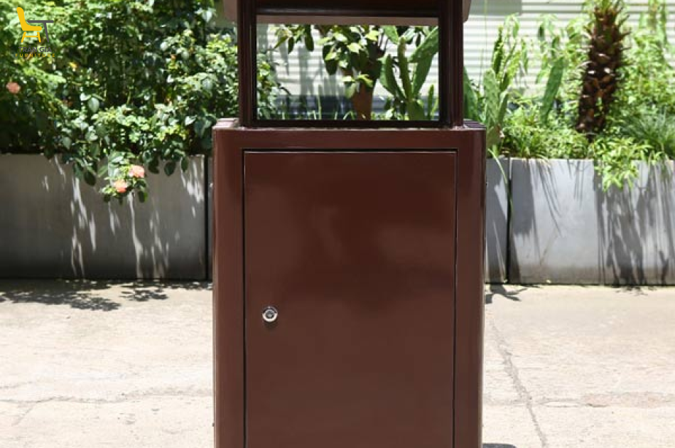 Thùng rác 1 ngăn giả gỗ có mái che