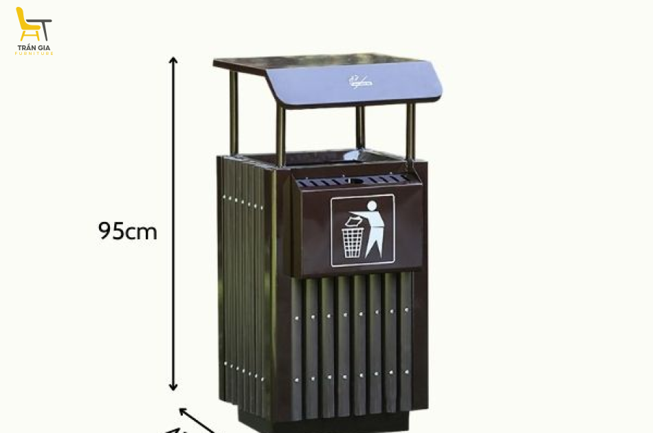 Thùng rác 1 ngăn giả gỗ có mái che
