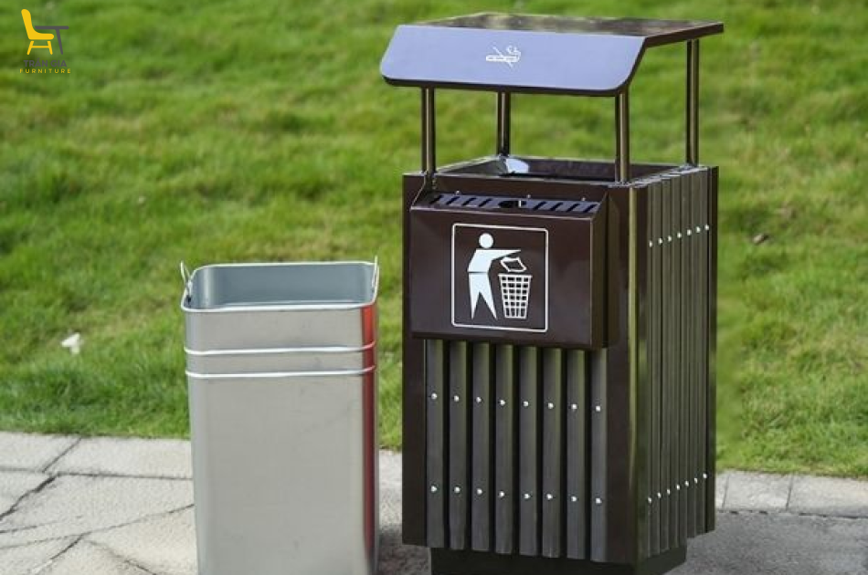 Thùng rác 1 ngăn giả gỗ có mái che