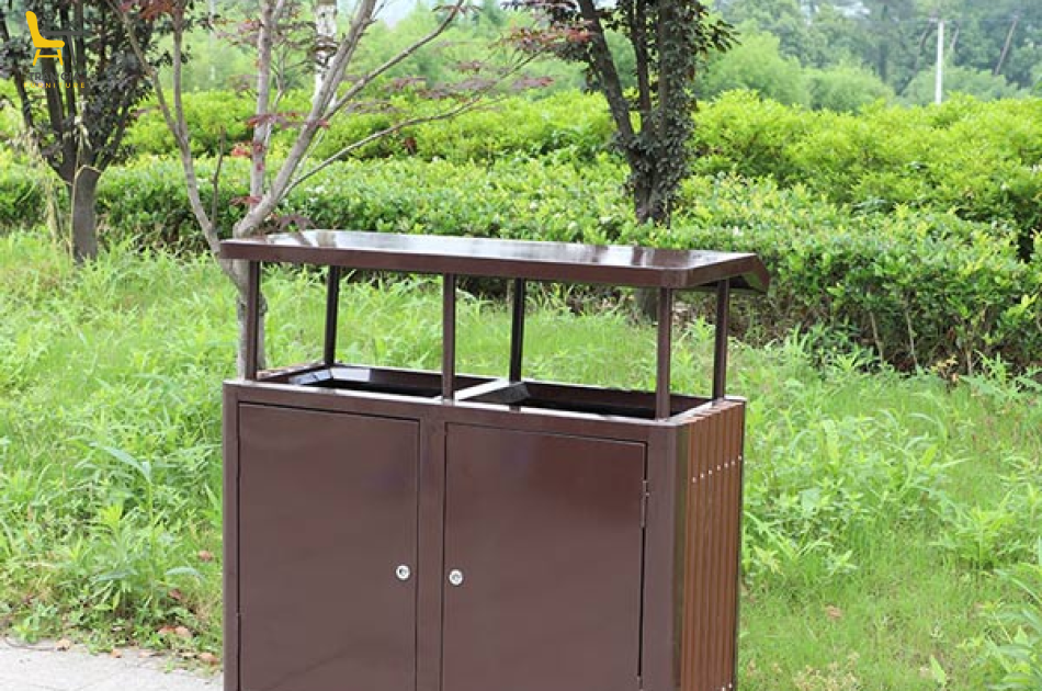 Thùng rác nhựa giả gỗ 2 ngăn có mái che