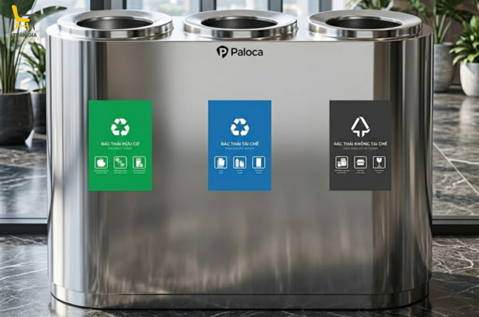 Thùng đựng rác bằng inox phân loại 3 ngăn