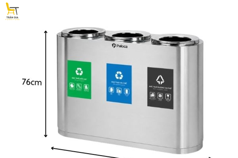 Thùng đựng rác bằng inox phân loại 3 ngăn