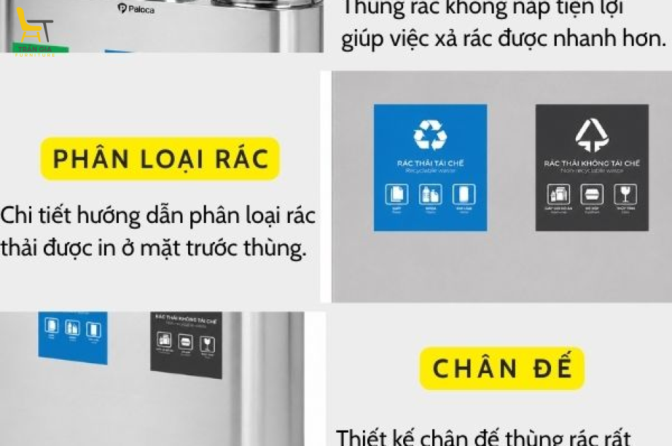 Thùng đựng rác bằng inox phân loại 3 ngăn