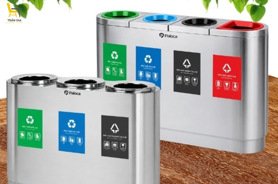 Thùng đựng rác bằng inox phân loại 3 ngăn