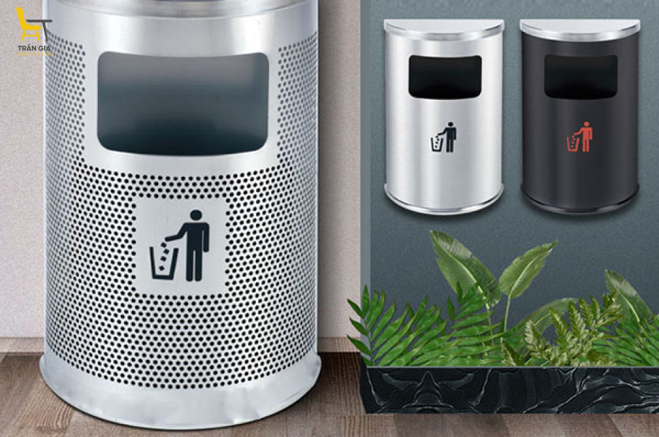 Thùng rác inox bán nguyệt có gạt tàn