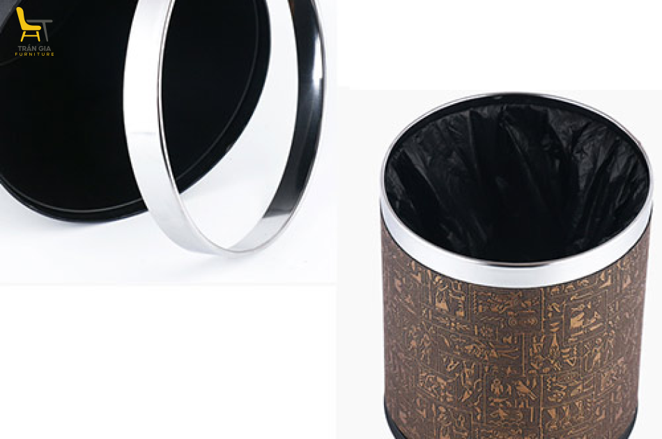 Thùng rác nhựa 2 lớp bọc giả da họa tiết Ai Cập Ø22