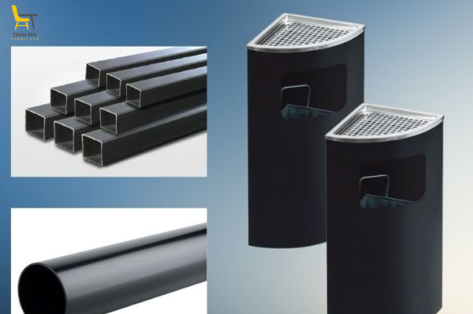 Thùng rác thép đen đặt góc loại có gạt tàn