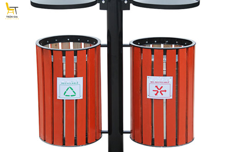 Thùng rác gỗ treo đôi loại có gạt tàn thuốc