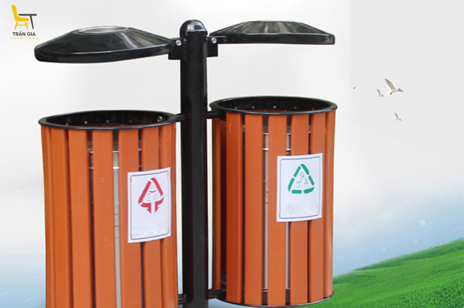 Thùng rác gỗ treo đôi loại có gạt tàn thuốc