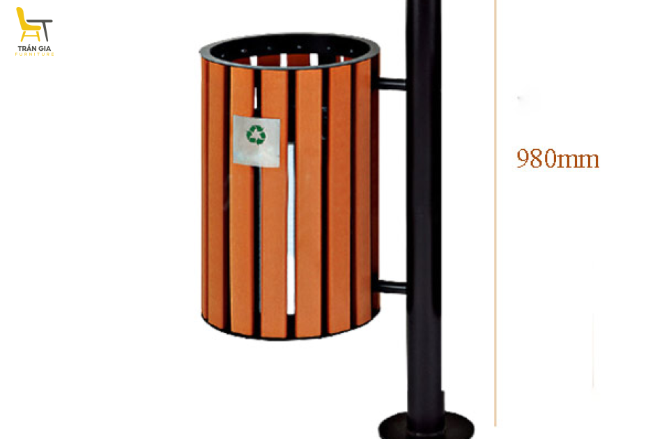 Thùng rác gỗ treo đơn ngoài trời có gạt tàn