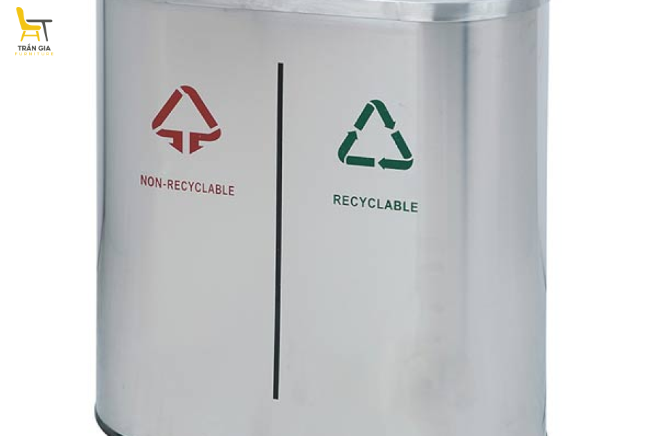 Thùng rác inox nắp lật phân loại 2 ngăn