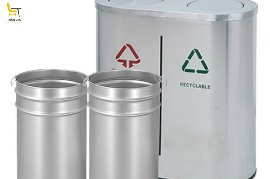 Thùng rác inox nắp lật phân loại 2 ngăn