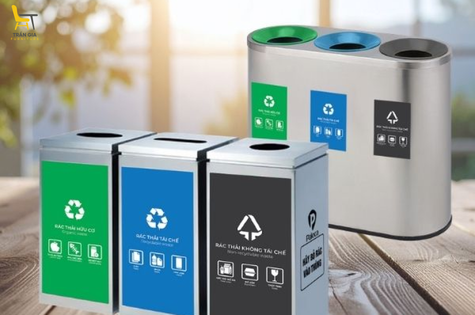 Thùng rác phân loại 3 ngăn inox Paloca cao cấp