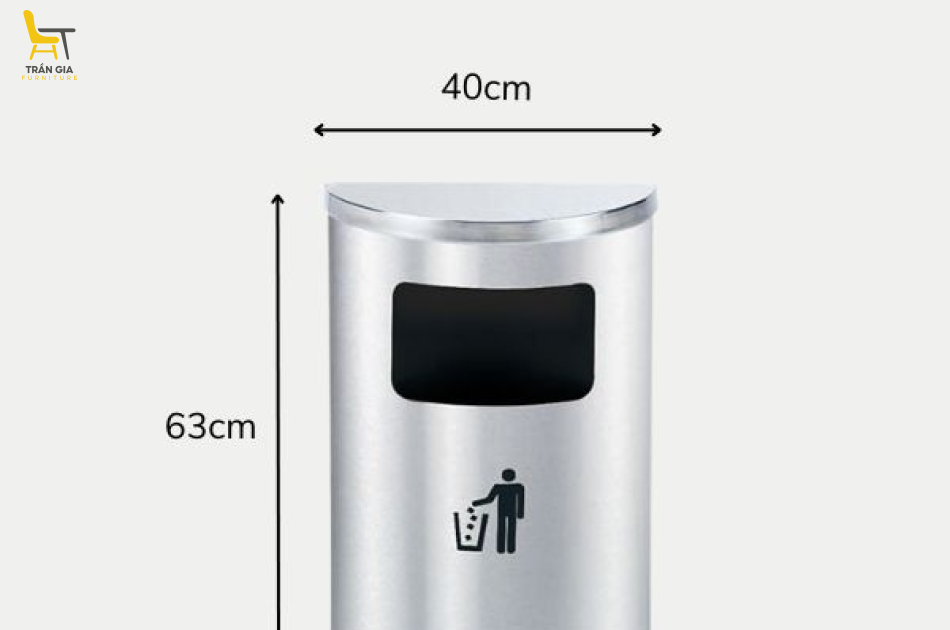 Thùng rác inox hình bán nguyệt trắng