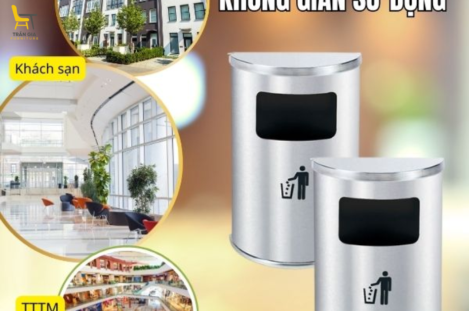 Thùng rác inox hình bán nguyệt trắng
