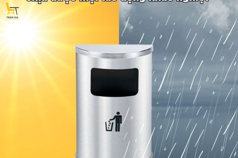 Thùng rác inox hình bán nguyệt trắng