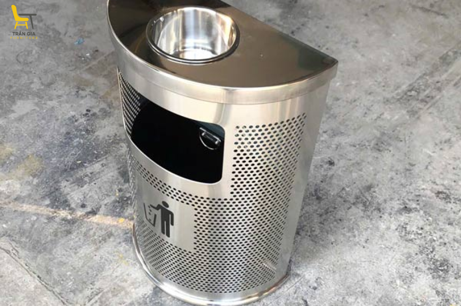 Thùng rác inox bán nguyệt có gạt tàn