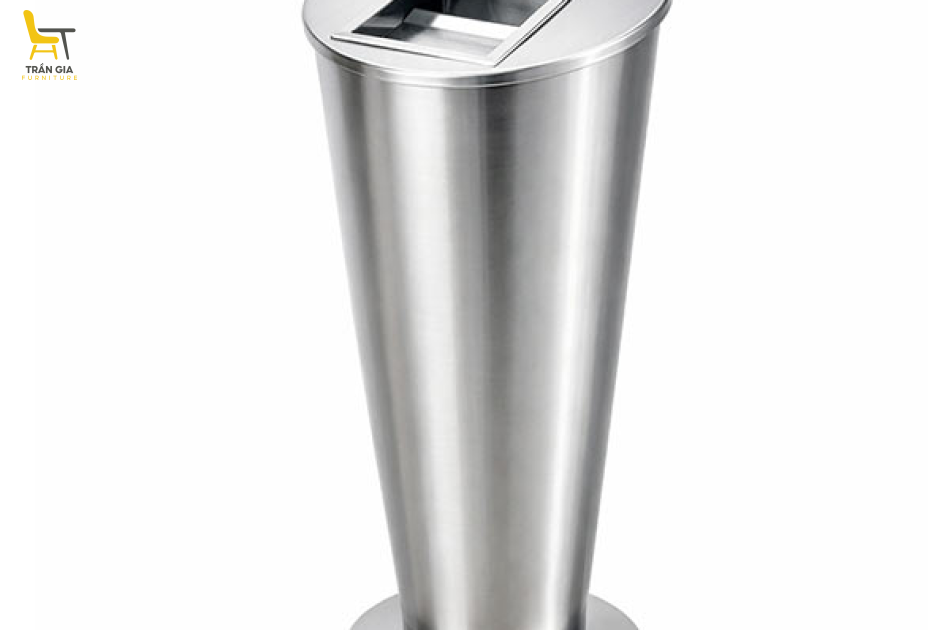 Thùng rác inox trắng trang trí có gạt tàn