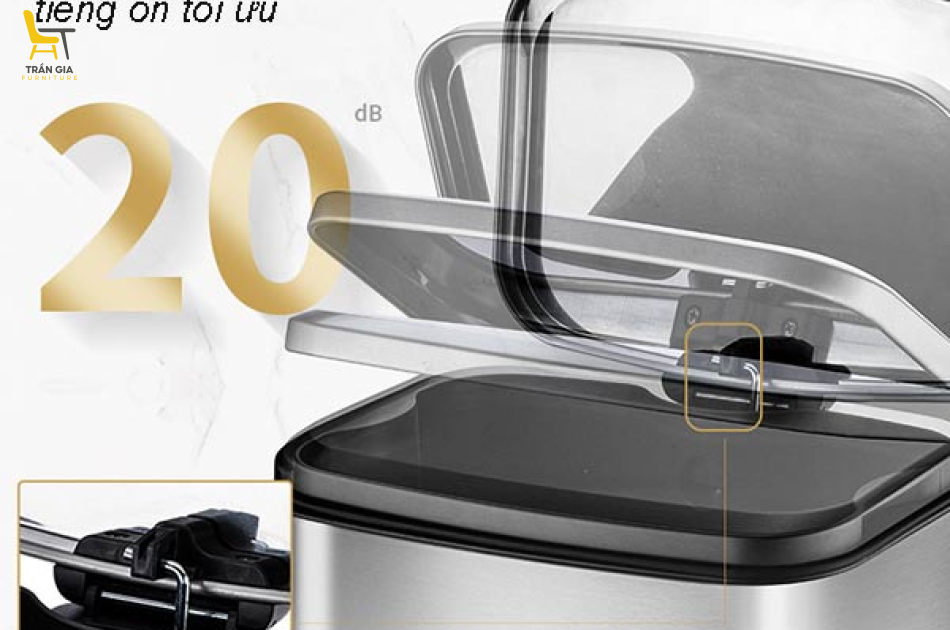Thùng rác inox vuông đạp chân màu trắng