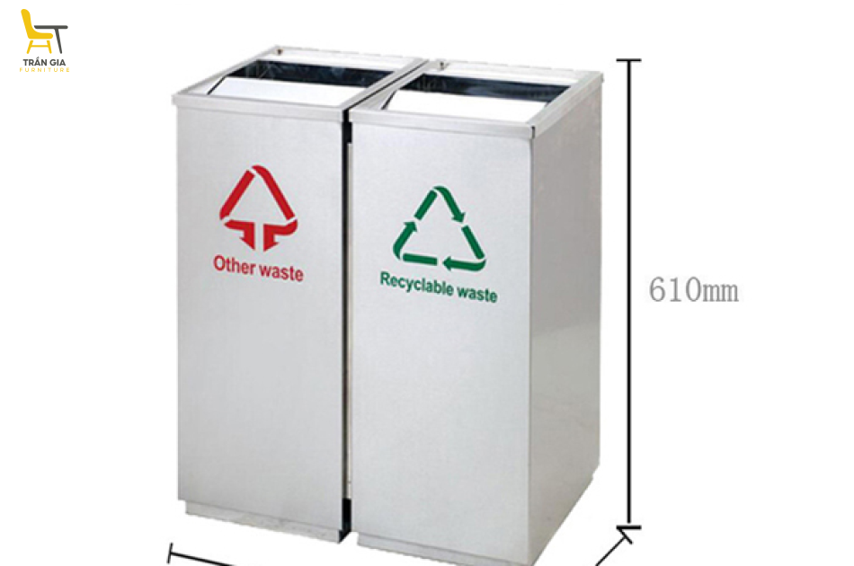 Thùng rác inox 2 ngăn nắp lật có gạt tàn